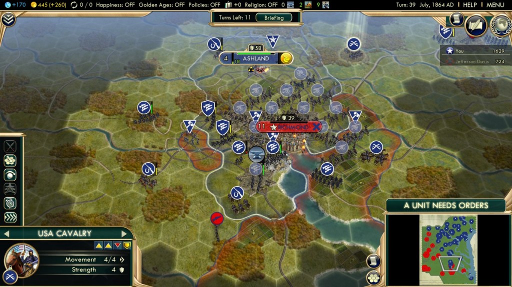 Civilization 5 American Civil War Scenario Union Deity Win